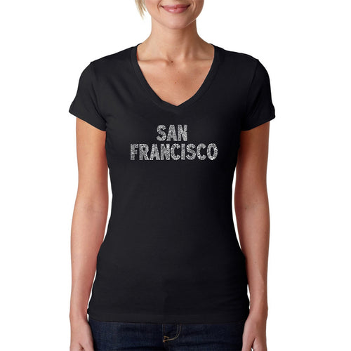 SAN FRANCISCO NEIGHBORHOODS - Women's Word Art V-Neck T-Shirt