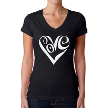 Load image into Gallery viewer, Script Love Heart  - Women&#39;s Word Art V-Neck T-Shirt