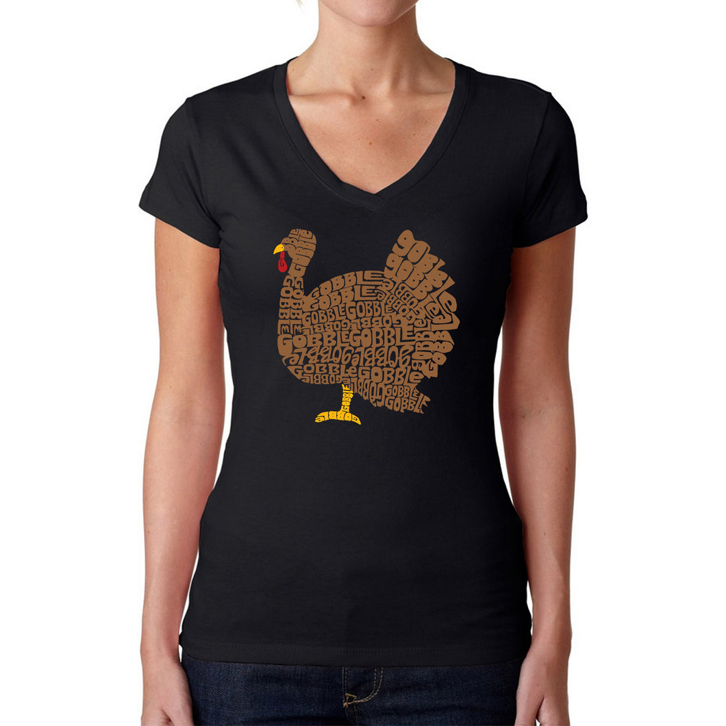 Thanksgiving - Women's Word Art V-Neck T-Shirt