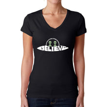 Load image into Gallery viewer, Believe UFO - Women&#39;s Word Art V-Neck T-Shirt