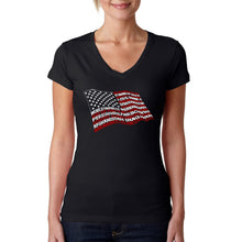Load image into Gallery viewer, American Wars Tribute Flag - Women&#39;s Word Art V-Neck T-Shirt