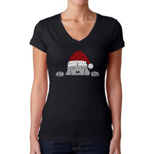 Load image into Gallery viewer, Christmas Peeking Dog - Women&#39;s Word Art V-Neck T-Shirt