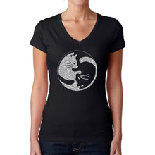 Load image into Gallery viewer, Yin Yang Cat  - Women&#39;s Word Art V-Neck T-Shirt