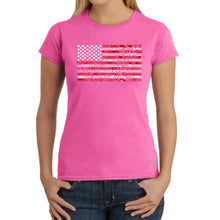 Load image into Gallery viewer, Women&#39;s Word Art T-Shirt - Fireworks American Flag