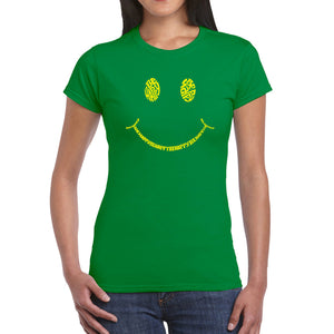 Be Happy Smiley Face  - Women's Word Art T-Shirt