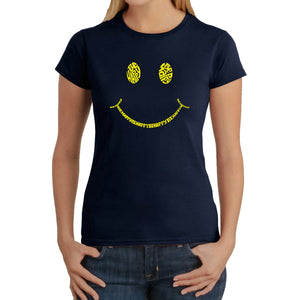 Be Happy Smiley Face  - Women's Word Art T-Shirt