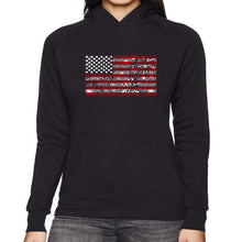 Load image into Gallery viewer, Women&#39;s Word Art Hooded Sweatshirt - Fireworks American Flag