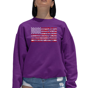 Women's Word Art Crewneck Sweatshirt - Fireworks American Flag