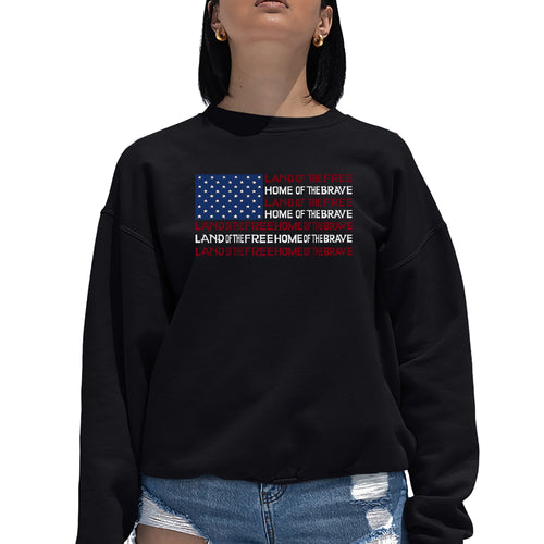 Land of the Free American Flag  - Women's Word Art Crewneck Sweatshirt