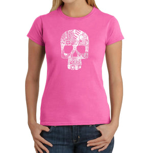 Rock n Roll Skull - Women's Word Art T-Shirt