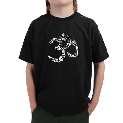 THE OM SYMBOL OUT OF YOGA POSES - Boy's Word Art T-Shirt