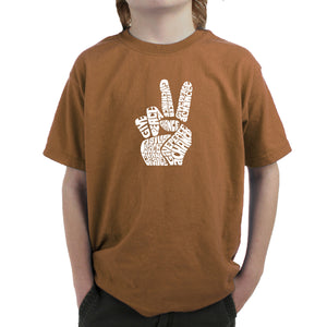 PEACE FINGERS - Boy's Word Art T-Shirt