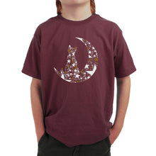 Load image into Gallery viewer, Cat Sitting On Moon - Boy&#39;s Word Art T-Shirt