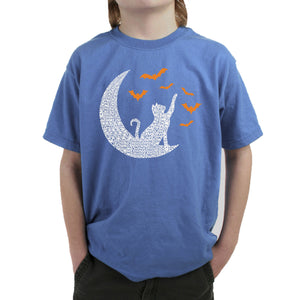 Halloween Cat Moon - Boy's Word Art T-Shirt