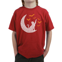 Load image into Gallery viewer, Halloween Cat Moon - Boy&#39;s Word Art T-Shirt