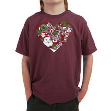 Load image into Gallery viewer, Christmas Themed Heart - Boy's Word Art T-Shirt