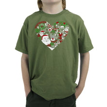 Load image into Gallery viewer, Christmas Themed Heart - Boy's Word Art T-Shirt
