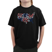 Load image into Gallery viewer, USA Fireworks - Boy's Word Art T-Shirt