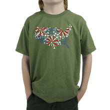 Load image into Gallery viewer, USA Fireworks - Boy's Word Art T-Shirt