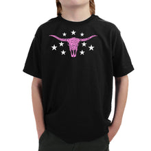 Load image into Gallery viewer, Cowgirl Cowskull - Boy's Word Art T-Shirt