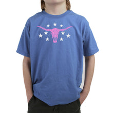 Load image into Gallery viewer, Cowgirl Cowskull - Boy's Word Art T-Shirt