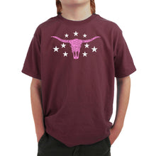 Load image into Gallery viewer, Cowgirl Cowskull - Boy's Word Art T-Shirt