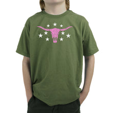 Load image into Gallery viewer, Cowgirl Cowskull - Boy's Word Art T-Shirt
