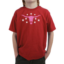Load image into Gallery viewer, Cowgirl Cowskull - Boy's Word Art T-Shirt