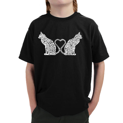 Cat Tail Hearts - Boy's Word Art T-Shirt