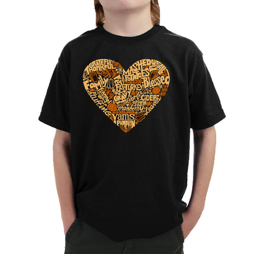 Thanksgiving Heart - Boy's Word Art T-Shirt