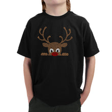 Load image into Gallery viewer, Peeking Reindeer - Boy's Word Art T-Shirt
