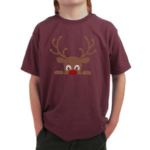 Load image into Gallery viewer, Peeking Reindeer - Boy's Word Art T-Shirt