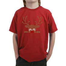 Load image into Gallery viewer, Peeking Reindeer - Boy's Word Art T-Shirt