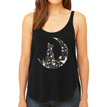 Load image into Gallery viewer, Cat Sitting On Moon - Women's Premium Word Art Flowy Tank Top