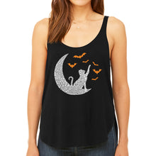 Load image into Gallery viewer, Halloween Cat Moon - Women&#39;s Premium Word Art Flowy Tank Top