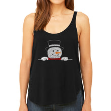 Load image into Gallery viewer, Peeking Snowman - Women's Premium Word Art Flowy Tank Top