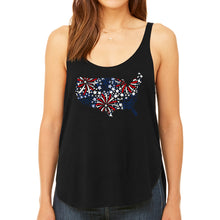 Load image into Gallery viewer, USA Fireworks - Women's Premium Word Art Flowy Tank Top