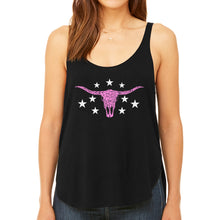Load image into Gallery viewer, Cowgirl Cowskull - Women's Premium Word Art Flowy Tank Top