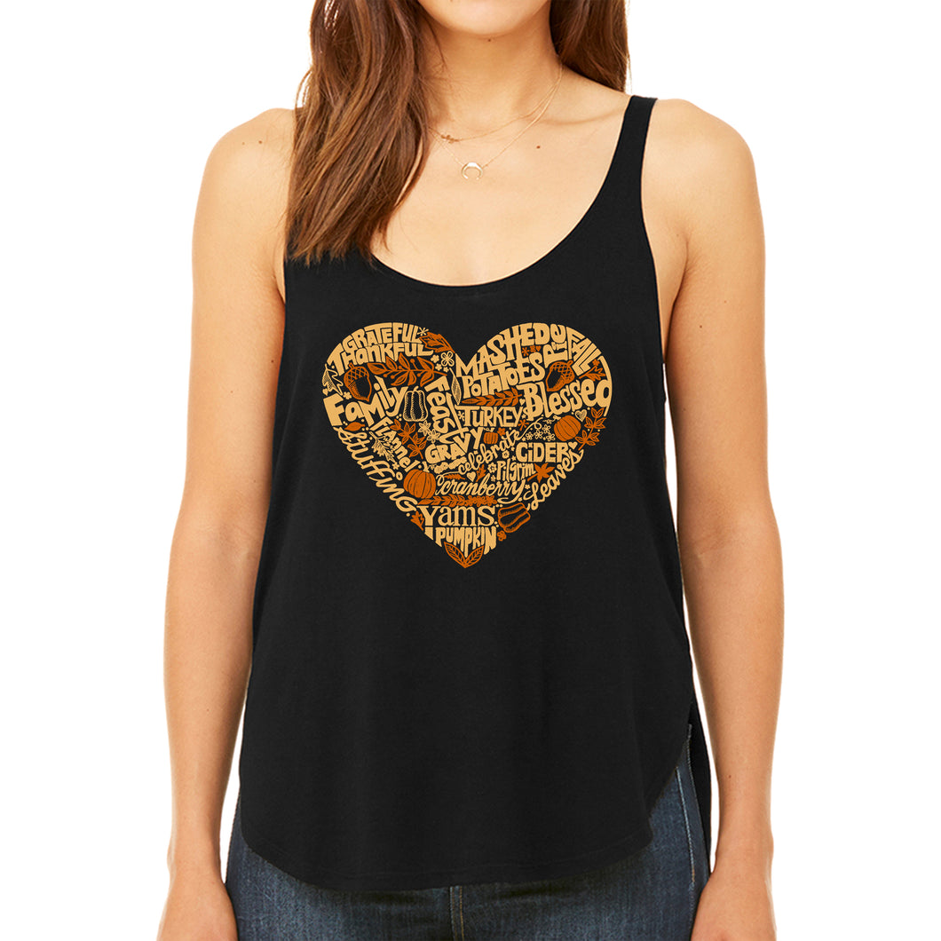 Thanksgiving Heart - Women's Premium Word Art Flowy Tank Top