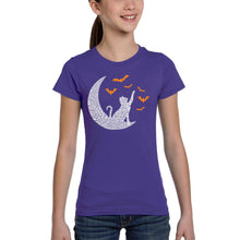 Load image into Gallery viewer, Halloween Cat Moon - Girl&#39;s Word Art T-Shirt