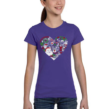 Load image into Gallery viewer, Christmas Themed Heart - Girl's Word Art T-Shirt