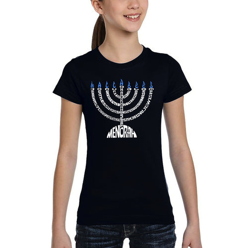 Hanukkah Menorah - Girl's Word Art T-Shirt