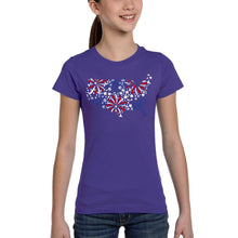 Load image into Gallery viewer, USA Fireworks - Girl's Word Art T-Shirt