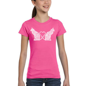 Cat Tail Hearts - Girl's Word Art T-Shirt