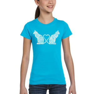 Cat Tail Hearts - Girl's Word Art T-Shirt