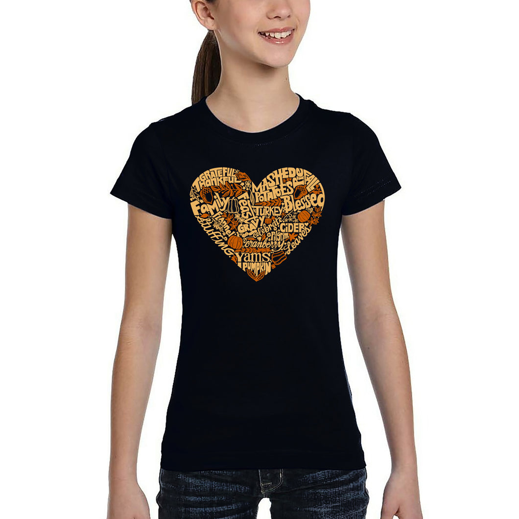 Thanksgiving Heart - Girl's Word Art T-Shirt