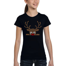 Load image into Gallery viewer, Peeking Reindeer - Girl's Word Art T-Shirt