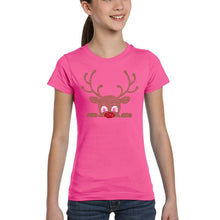 Load image into Gallery viewer, Peeking Reindeer - Girl's Word Art T-Shirt