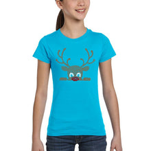 Load image into Gallery viewer, Peeking Reindeer - Girl's Word Art T-Shirt