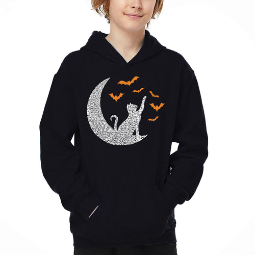 Halloween Cat Moon - Boy's Word Art Hooded Sweatshirt